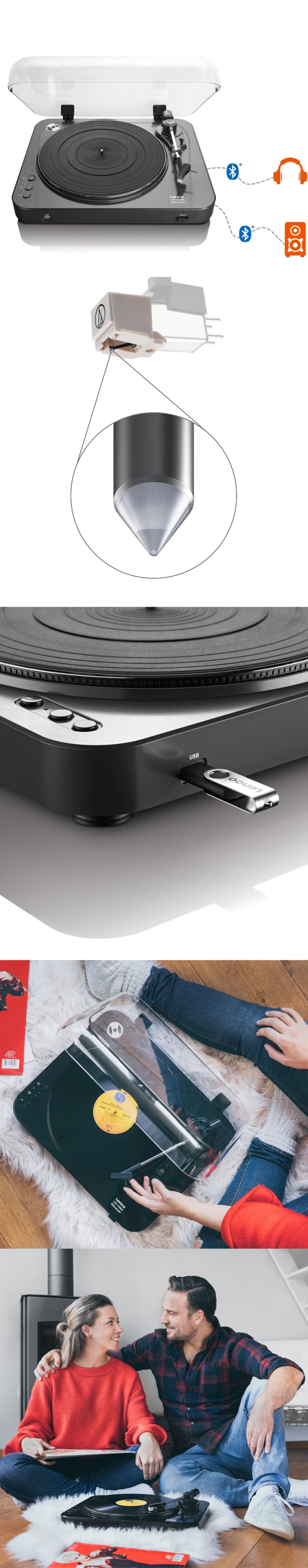 Lenco LBT-120 Turntable with Direct Encoding & Bluetooth - Black infographic