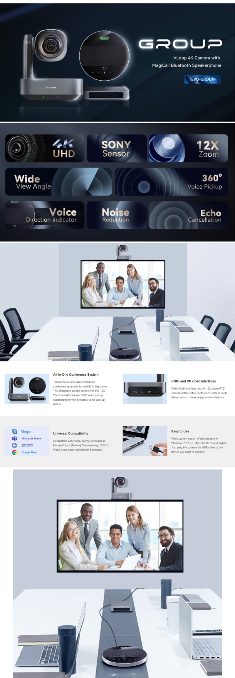 Tenveo M5B USB Bluetooth Conference Speakerphone infographic