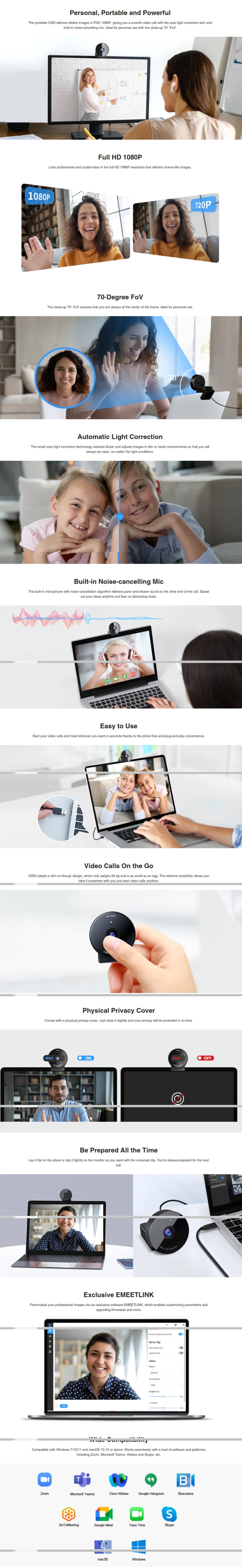 eMeet C950 1080P Webcam with Microphone infographic