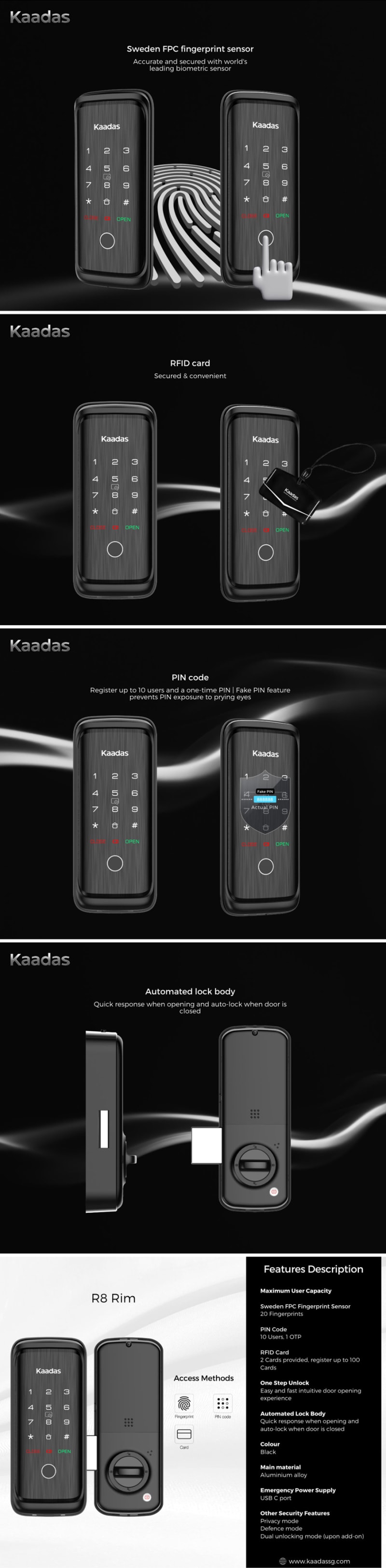 Kaadas R8-5 Smart Rim Digital Lock infographic