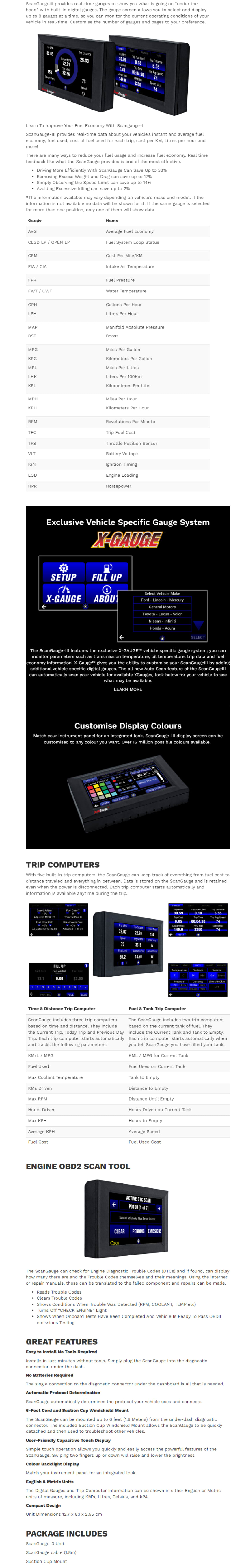 ScanGauge 3 III OBD2 Gauge Engine Monitor Scanner Trip Computer infographic