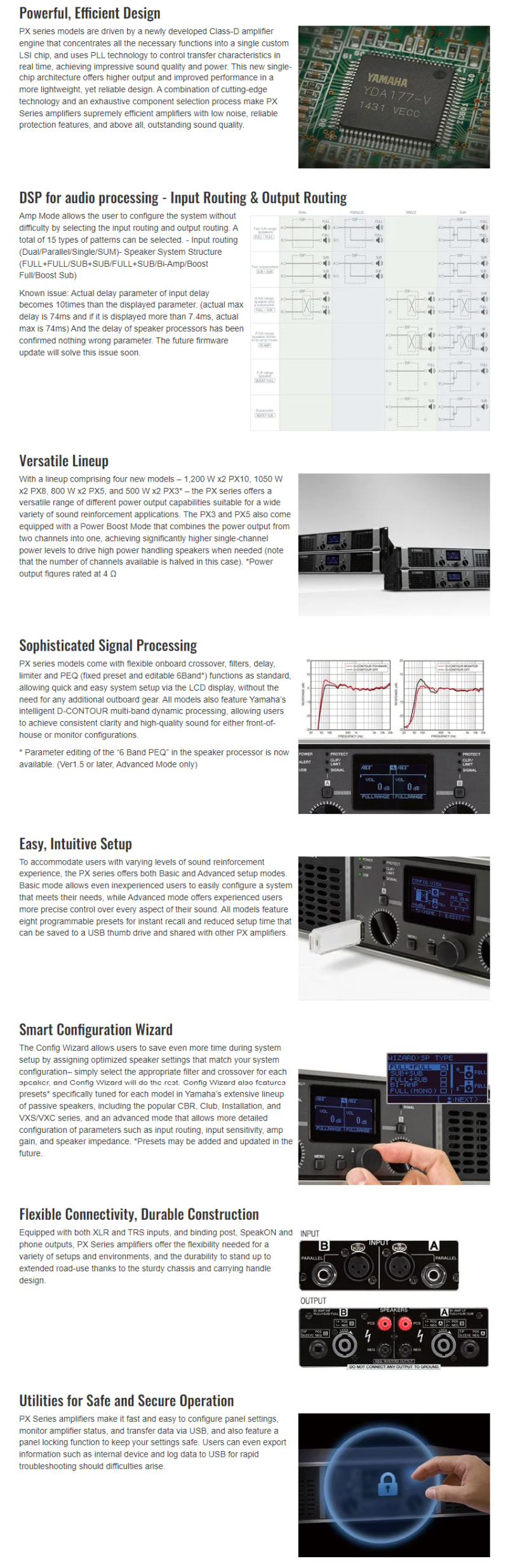 Yamaha PX8 2x 1050W Power Amplifier infographic