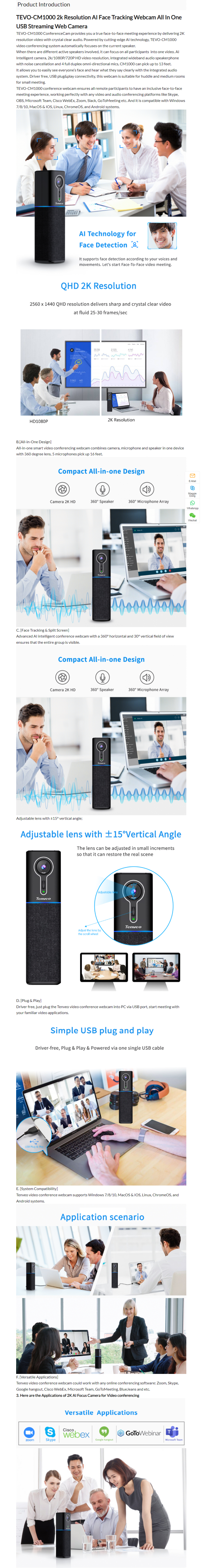 Tenveo CM1000 2K Webcam AI Framing & Auto Focus infographic