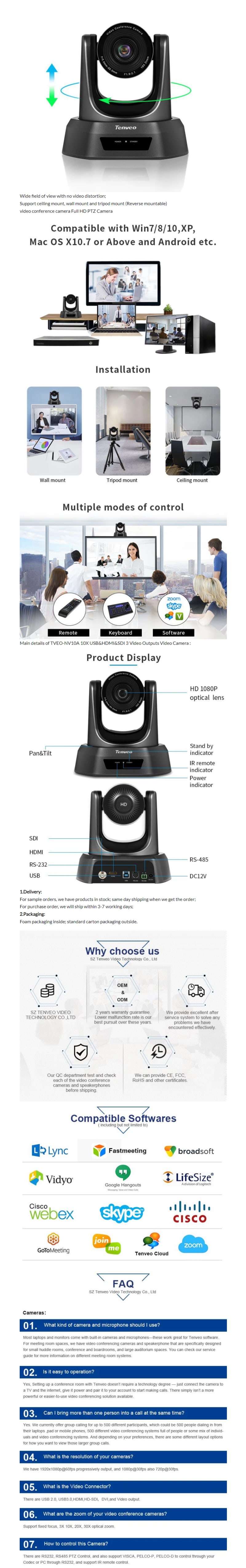 Tenveo NV10A 10x Optical Zoom 2.10MP Webcam infographic