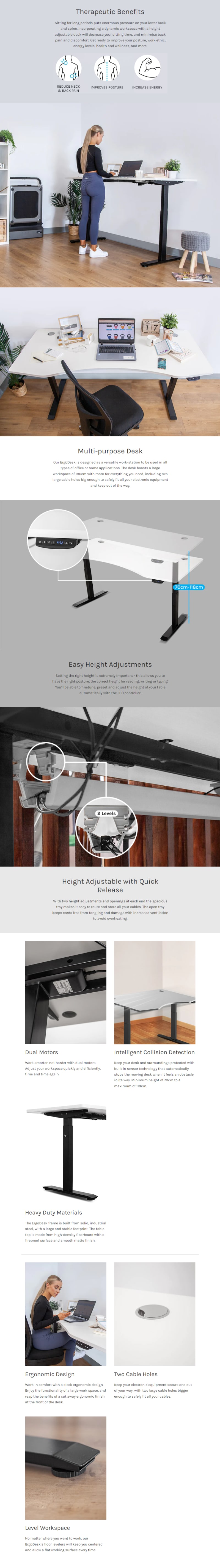 ErgoDesk Automatic Standing Desk 1500mm (White) + Cable Management infographic