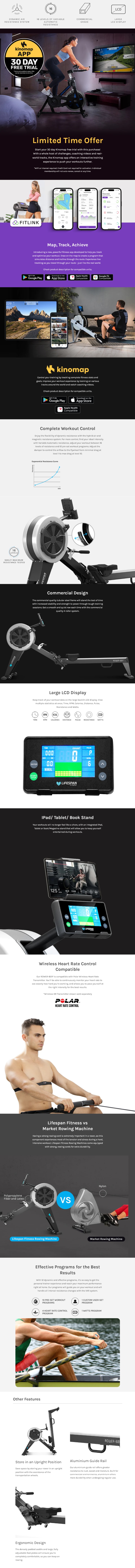 Lifespan Air & Magnetic Commercial Rowing Machine infographic