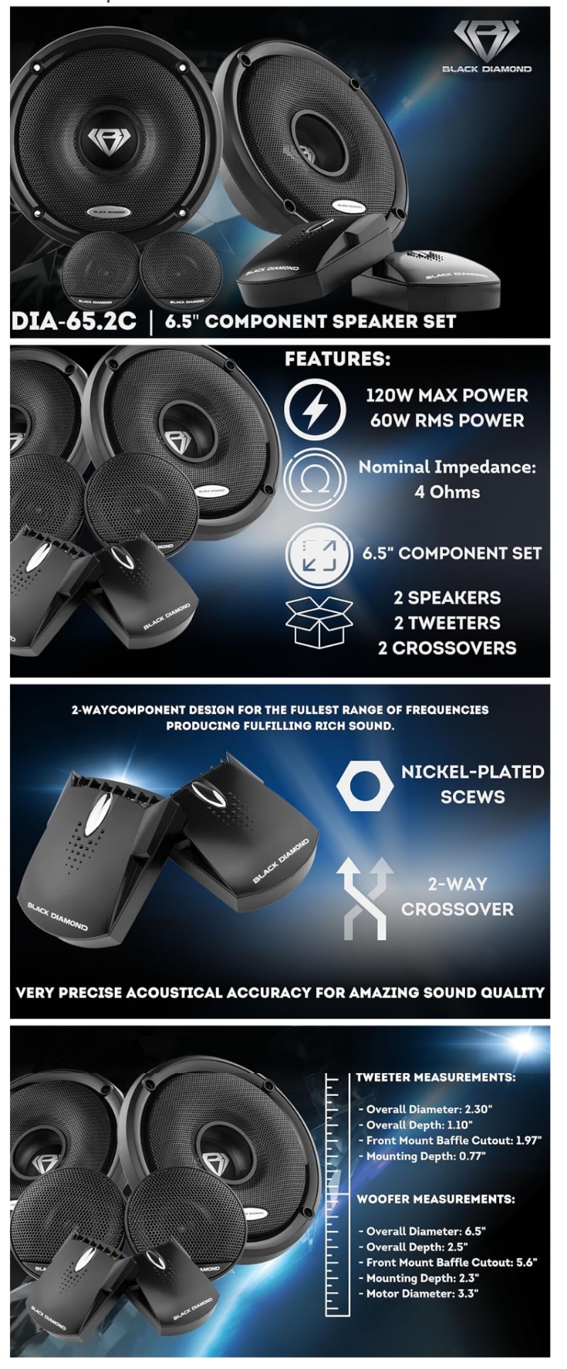 Black Diamond DIA-65.2C 6.5" 2-Way Component Speakers infographic