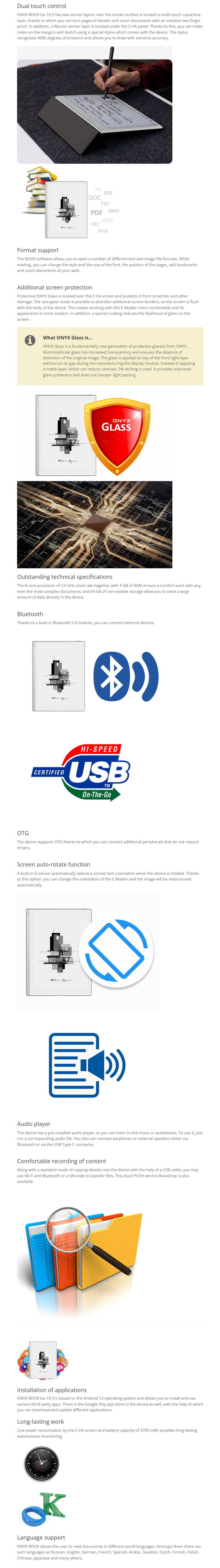 ONYX BOOX Go 10.3 eReader Tablet infographic