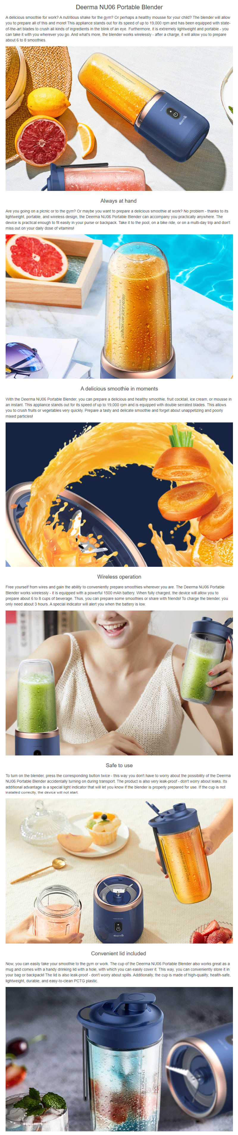 Deerma Portable Juicer Fruit Blender infographic