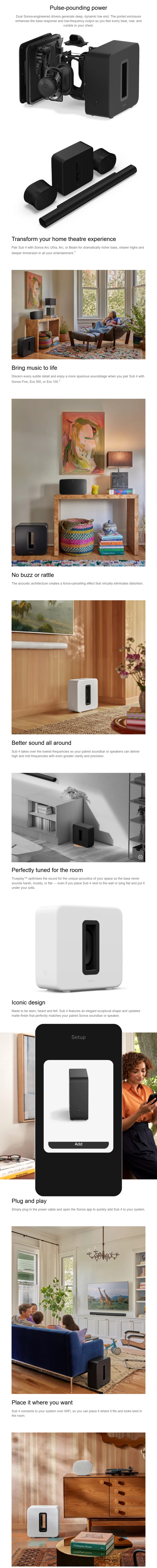 Sonos SUB Gen 4 Premium Wireless Subwoofer - White infographic