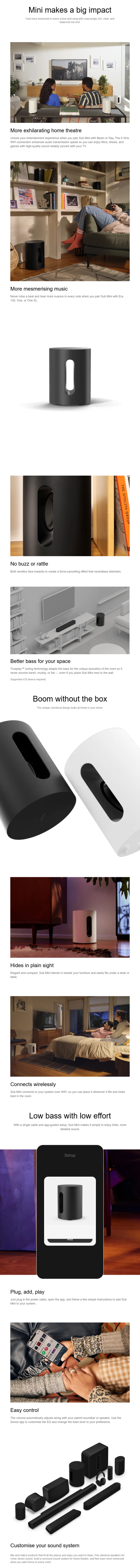 Sonos Sub Mini Wireless Subwoofer - Black infographic