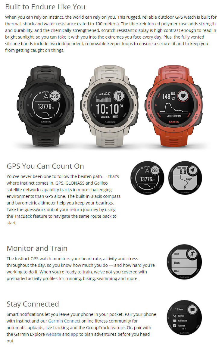 Garmin Instinct Tundra GPS Watch Compass Barometer 0100206401