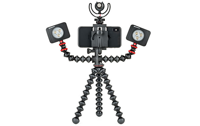 Hand holding JOBY GorillaPod Mobile Rig stand it