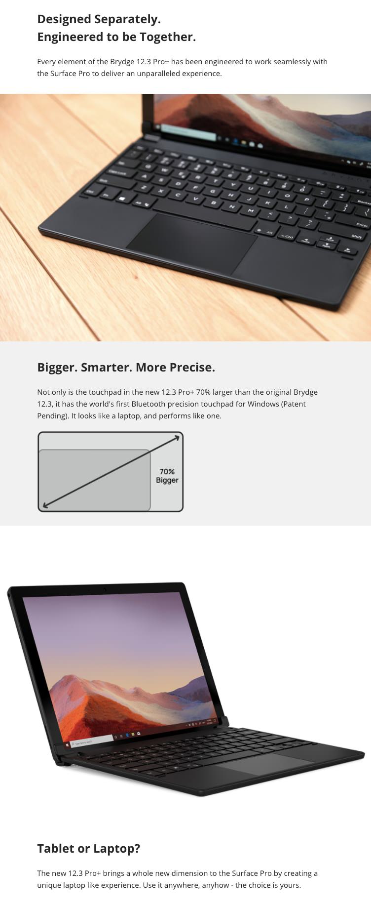 Brydge Surface Pro 7/6/5/4 12.3 Pro Wireless Keyboard Silver BRY7011