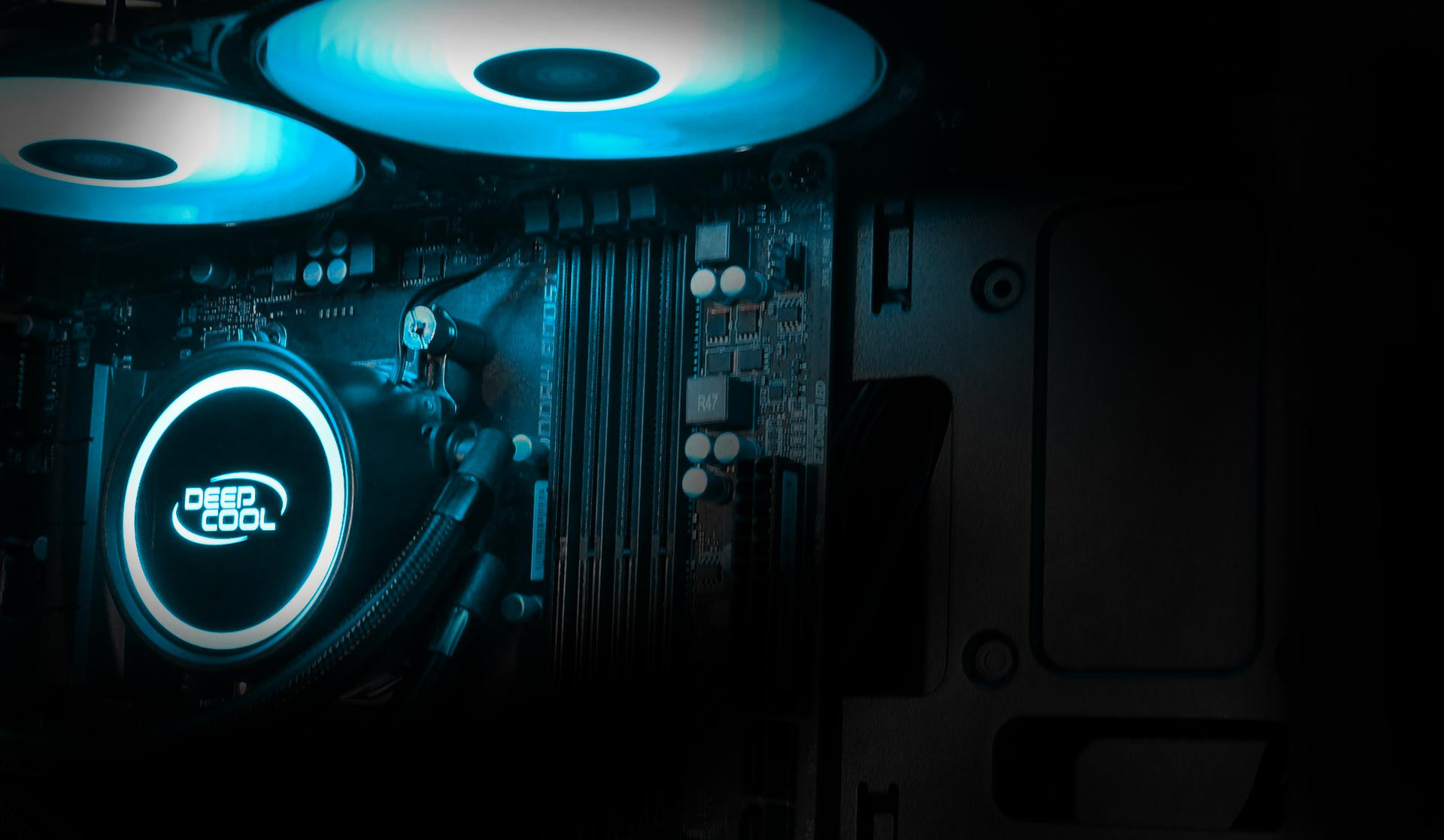 Deepcool CPU cooler installed in PC without RAM
