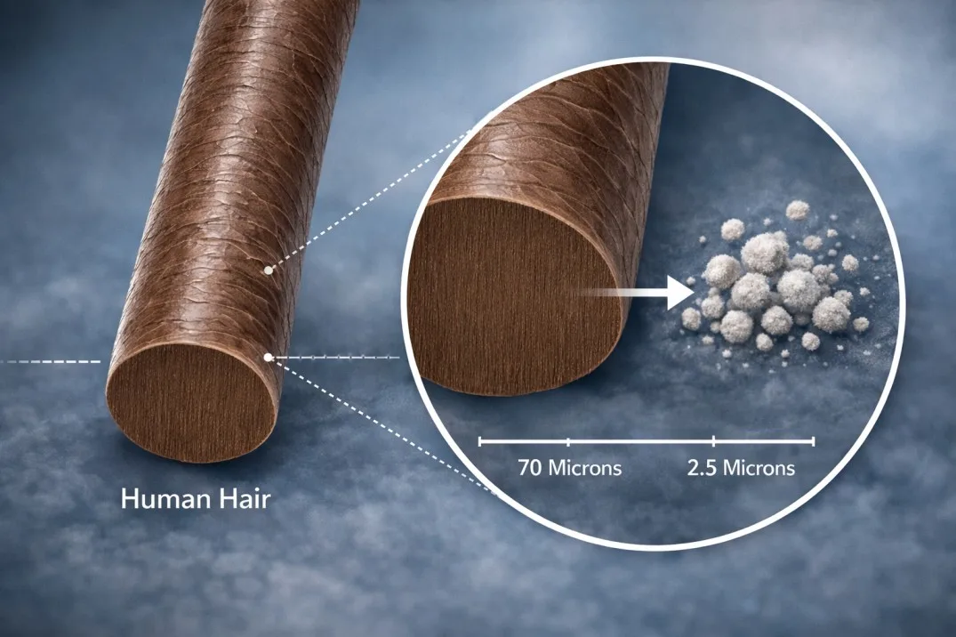 PM2.5 Size Comparison to Human Hair