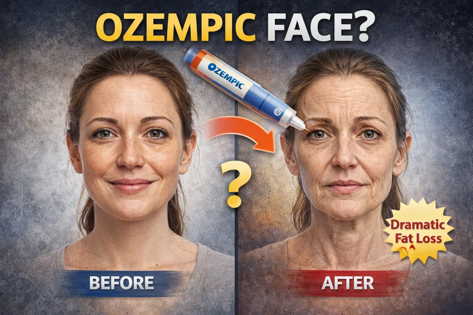 Ozempic face before after showing facial fat loss and aging effect