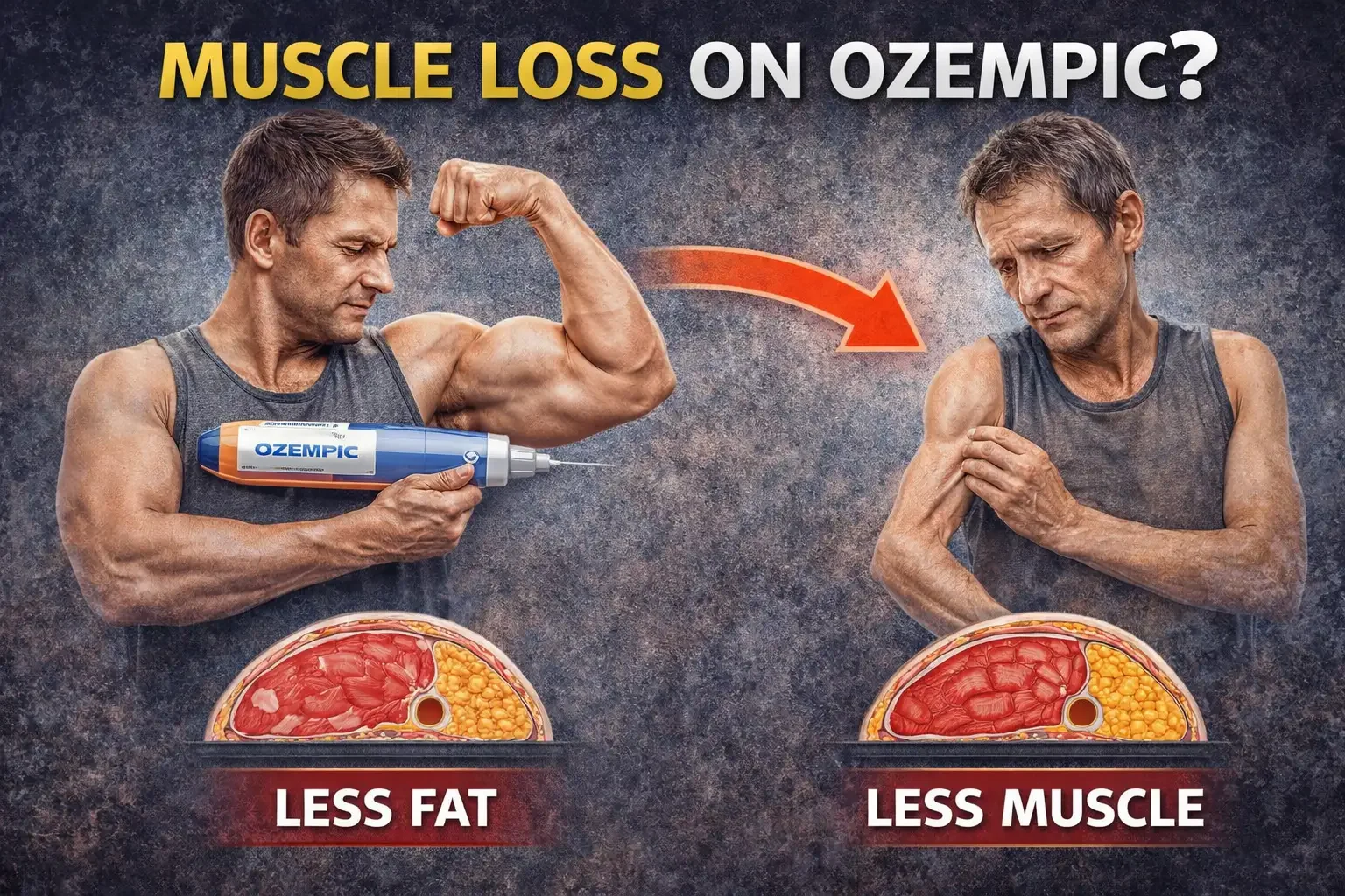 Ozempic muscle loss showing reduced muscle mass after weight loss