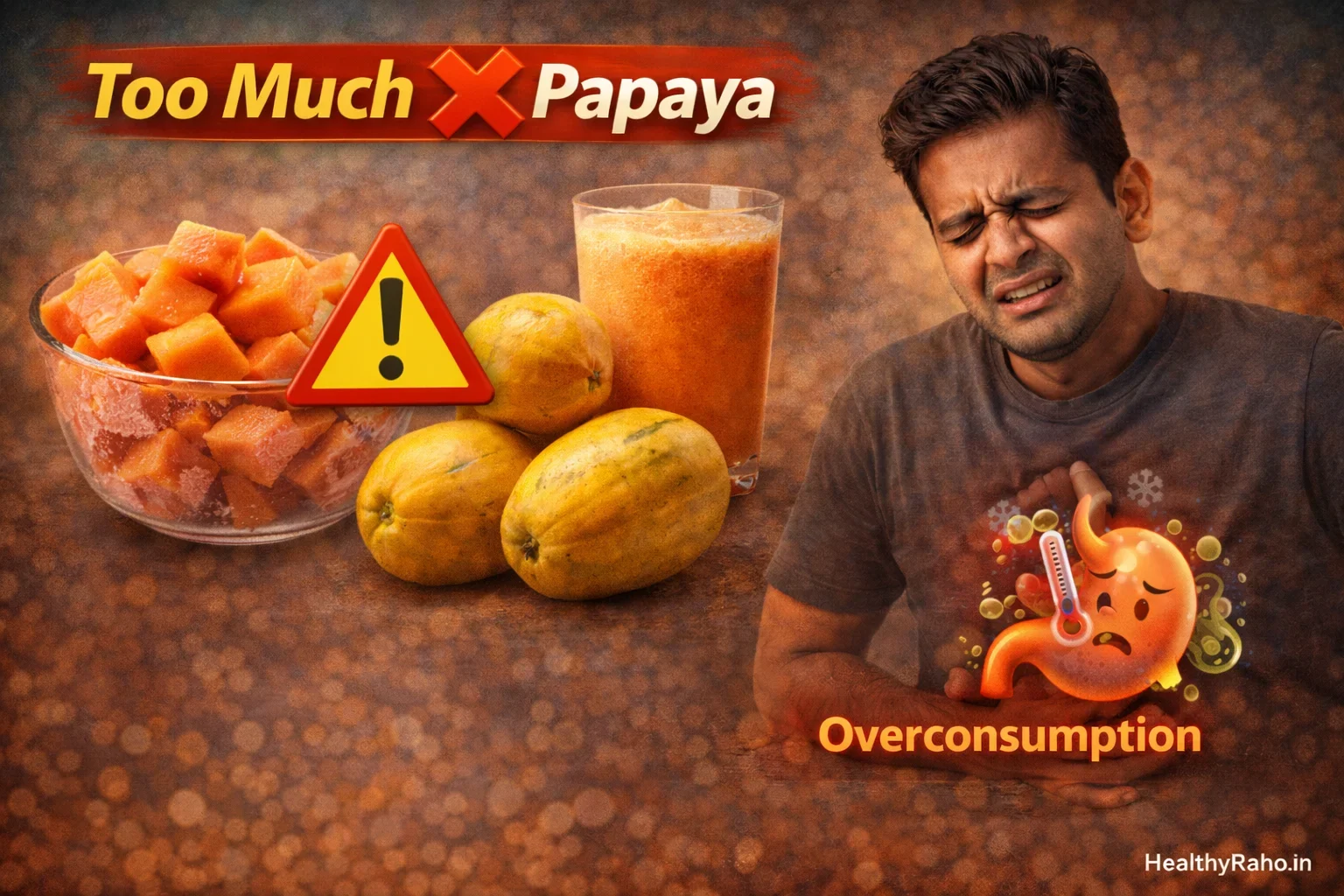 too much papaya side effects overeating papaya digestion problem gas bloating excessive fruit intake health risk
