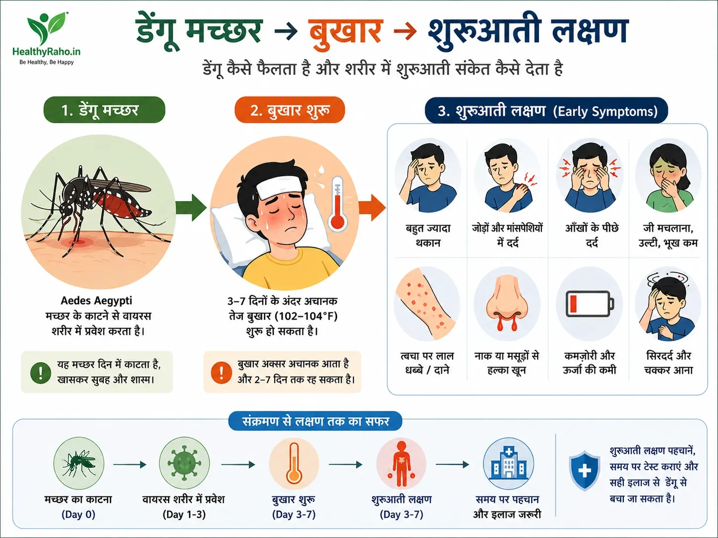 डेंगू कैसे फैलता है और शरीर में कौन से शुरुआती संकेत दिखते हैं | HealthyRaho.in