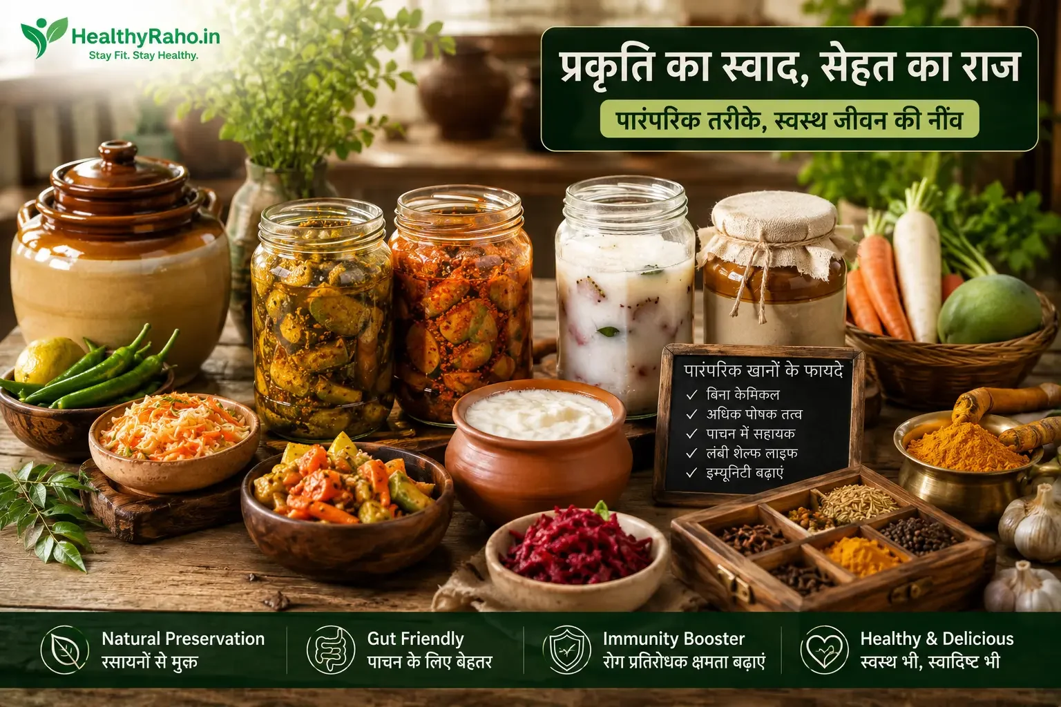 Natural preservative free Indian foods homemade pickle curd aur fermented foods