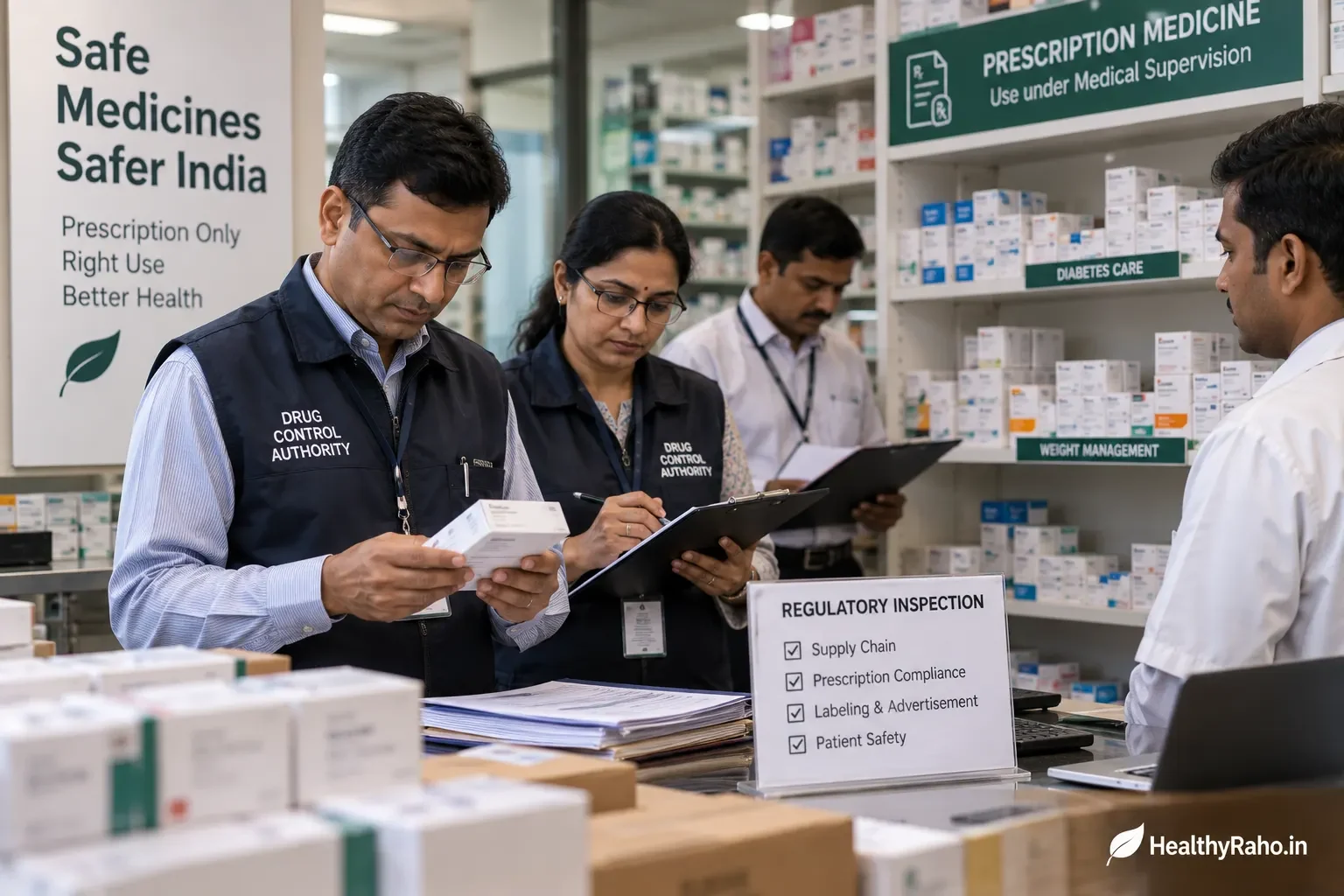 भारत में prescription GLP-1 medicines की regulatory inspection करते अधिकारियों की प्रतिनिधि तस्वीर