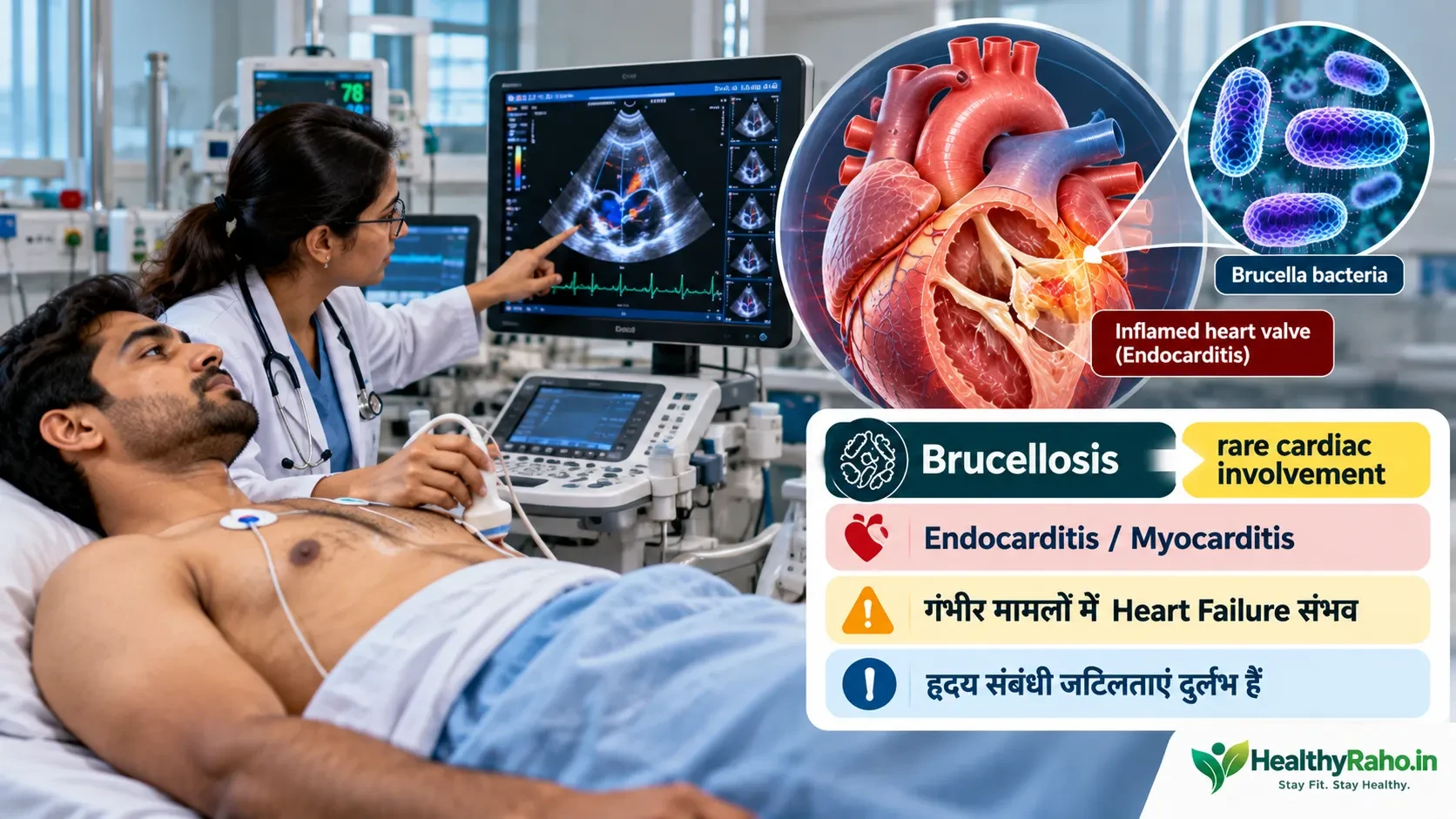 ब्रुसेलोसिस से जुड़ी दुर्लभ हृदय जटिलताओं की जांच और इकोकार्डियोग्राफी दर्शाती इमेज