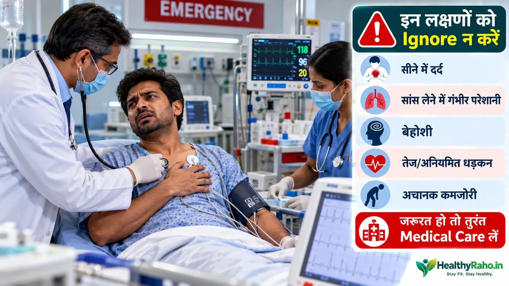 सीने में दर्द और सांस फूलने जैसे गंभीर लक्षणों में तत्काल चिकित्सा जांच की स्थिति