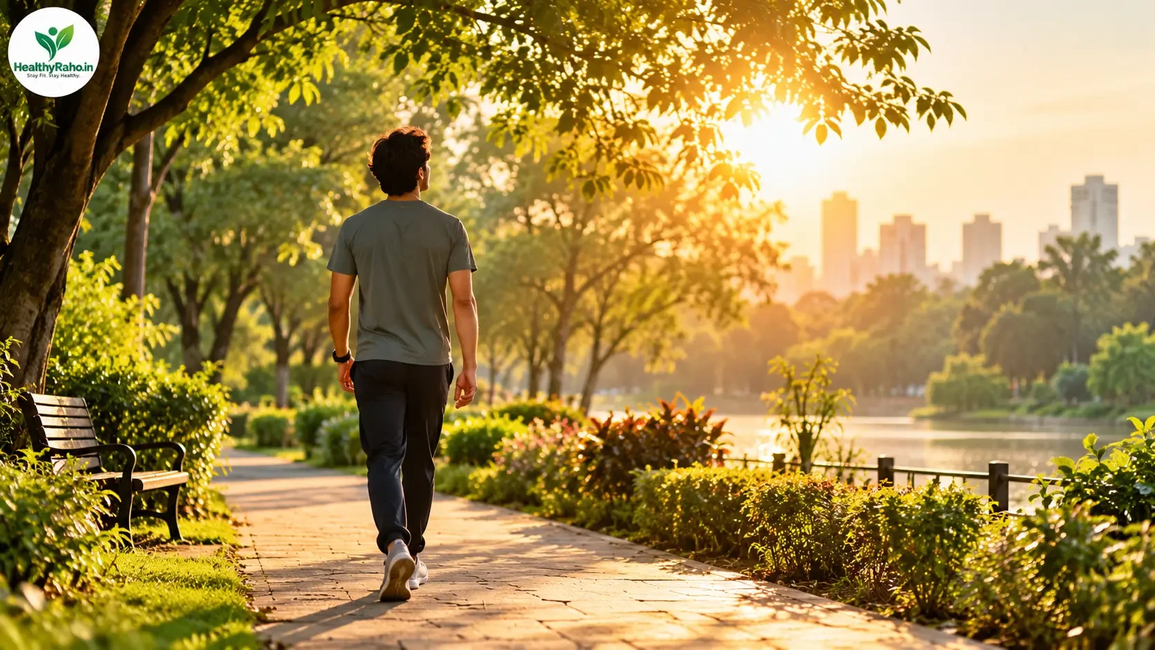 Person taking a peaceful mindful walk outdoors in nature for mental clarity