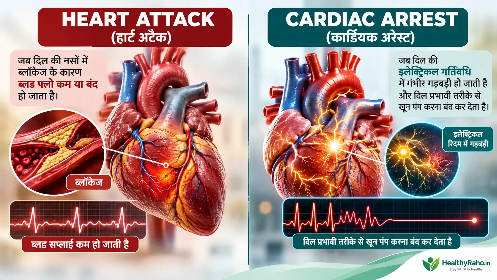 Heart Attack और Cardiac Arrest के बीच अंतर