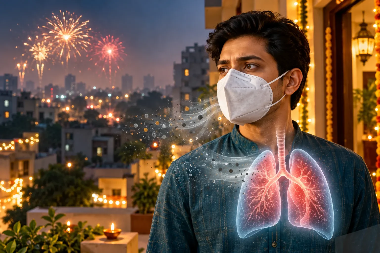 दिवाली 2026 में पटाखों के धुएँ और वायु प्रदूषण से फेफड़ों की सुरक्षा
