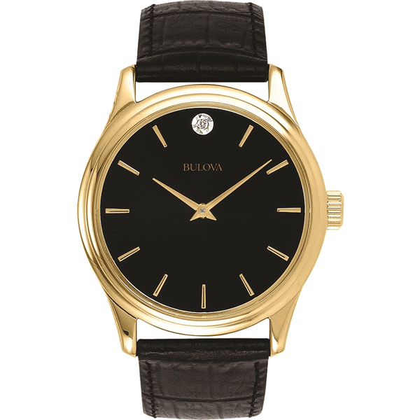 Bulova Men's Black Dial W/ Diamond Black Strap Watch