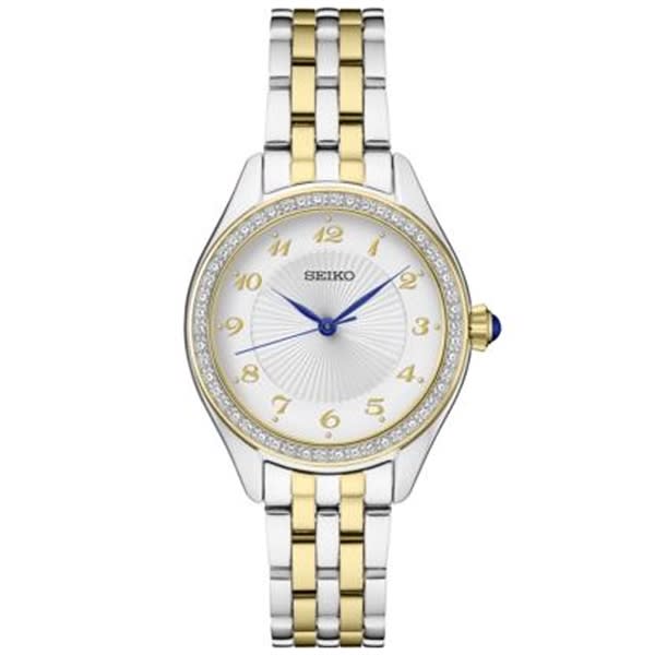 Seiko Ladies Crystal Tt Silver Patterned