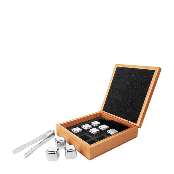 Stainless Steel Whiskey Stone Set In Bamboo Case
