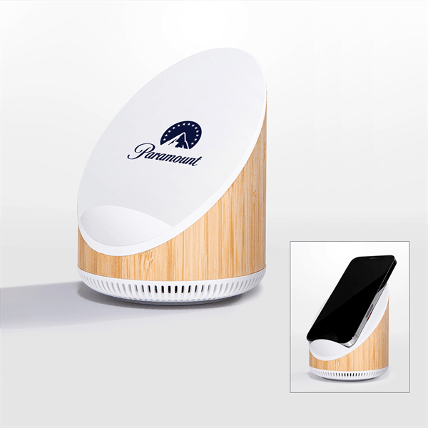 Bamboo 15w Qi Charging Wireless Speaker And Phone Stand