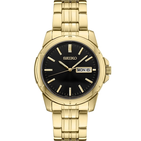 Seiko Men's Gold Tone Solar Powered Watch W/black Round Dial