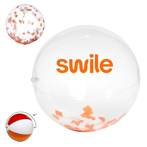 16" Orange And White Confetti Beach Ball