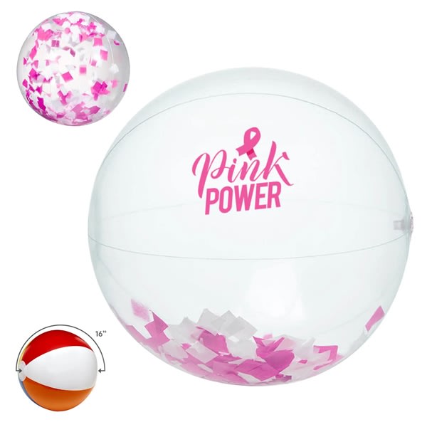 16" Pink And White Confetti Beach Ball