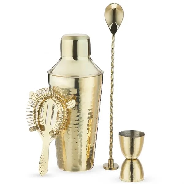 Gold Hammered Barware Set