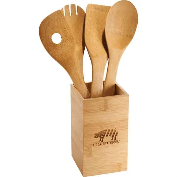 Bamboo 4-piece Kitchen Tool Set And Canister