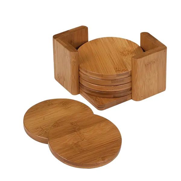 Bamboo Round 6-coaster Set With Holder
