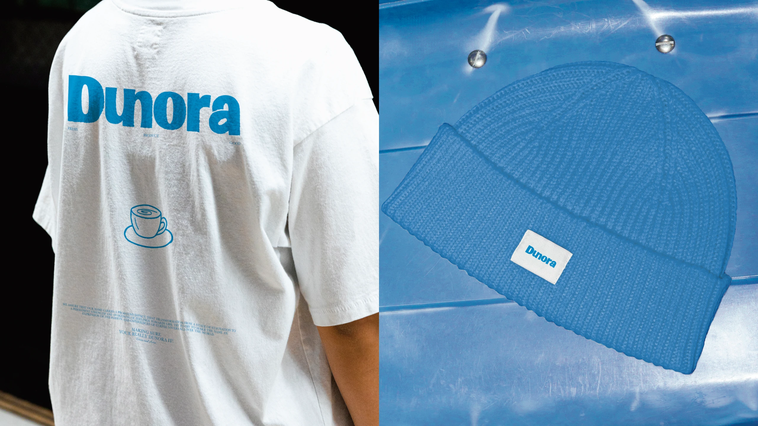 Branded client tee and beanie with matching logo and color system
