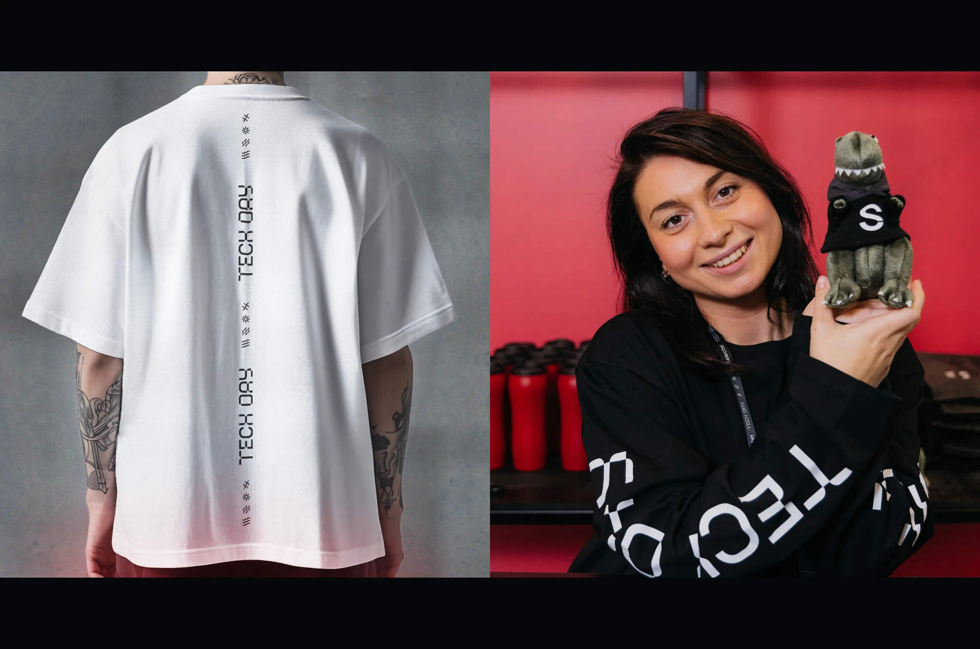 Branded tote bag and staff ID badges with coordinated lanyards