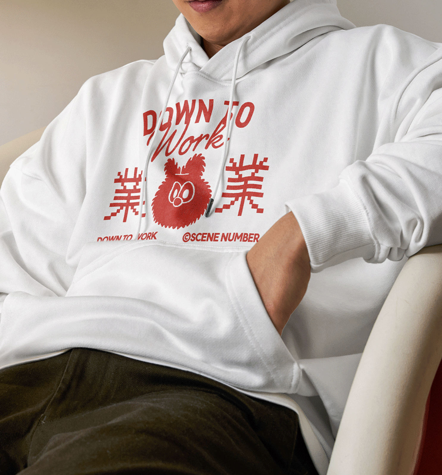 Custom branded white hoodie with chest graphic and modern fit