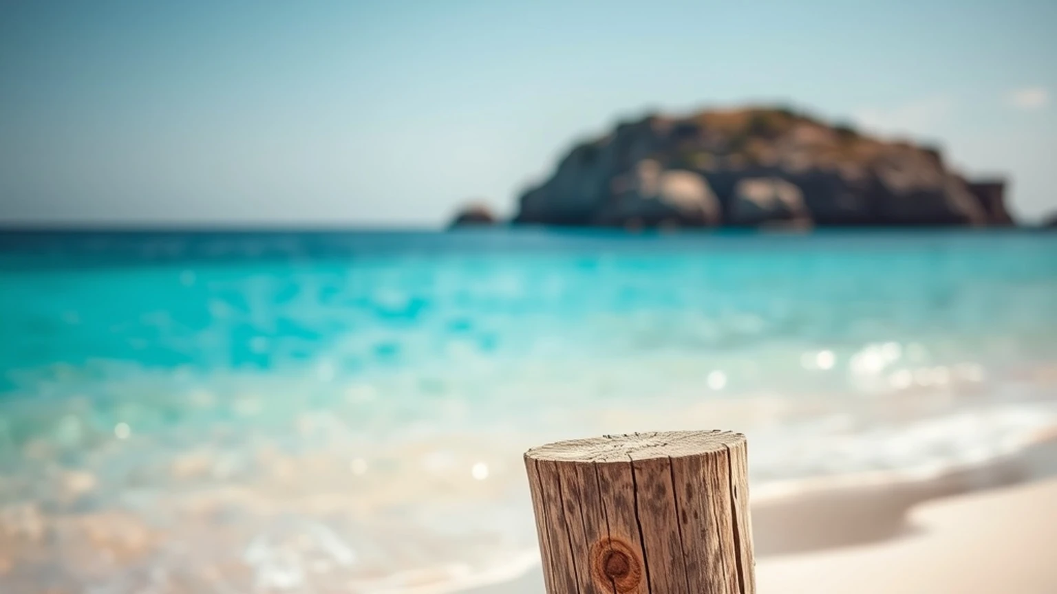 Crystal-clear turquoise water and white sand beach in Ibiza, perfect for first-time visitors seeking a serene escape.
