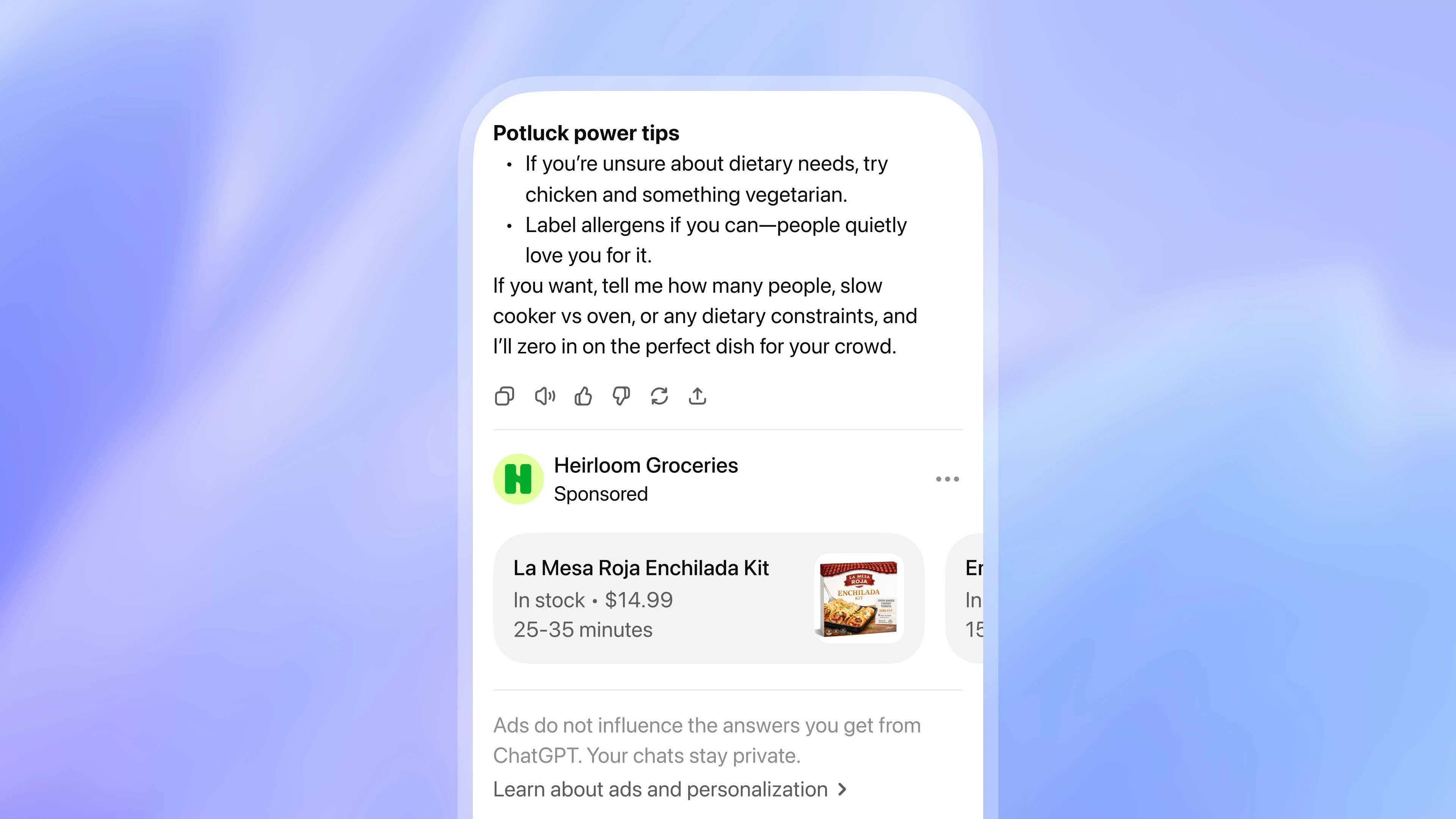 Chat interface with AI-driven ad