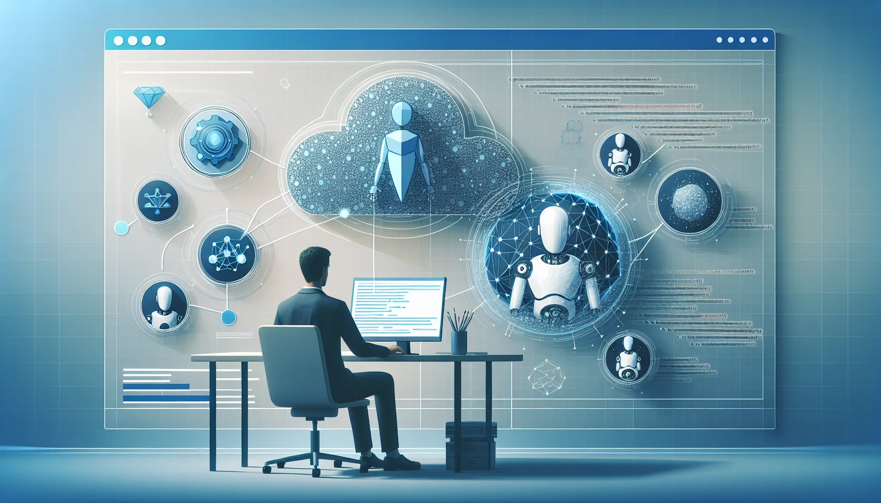 A dashboard showing a developer supervising multiple AI agents collaborating on code in cloud-based virtual machines