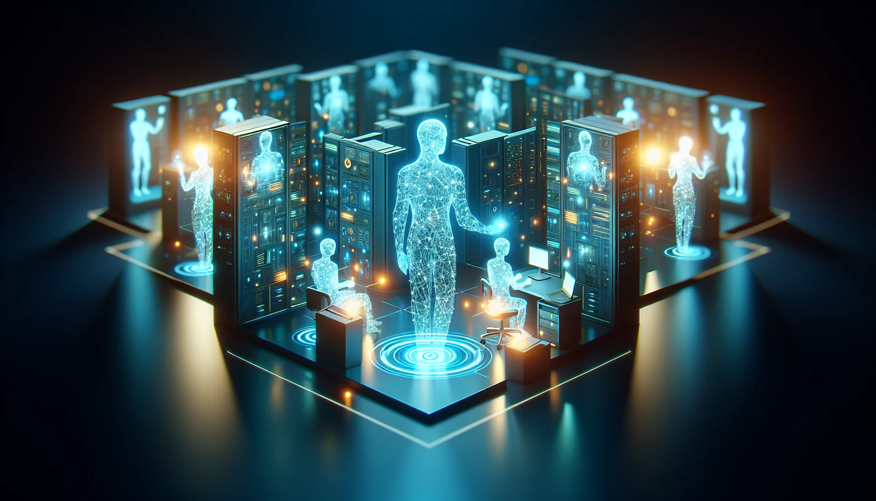 AI agents collaborating to build custom models within a high-tech data center