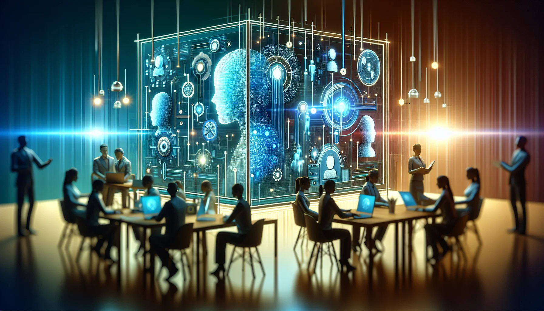 AI agents collaborating in a high-tech enterprise workspace