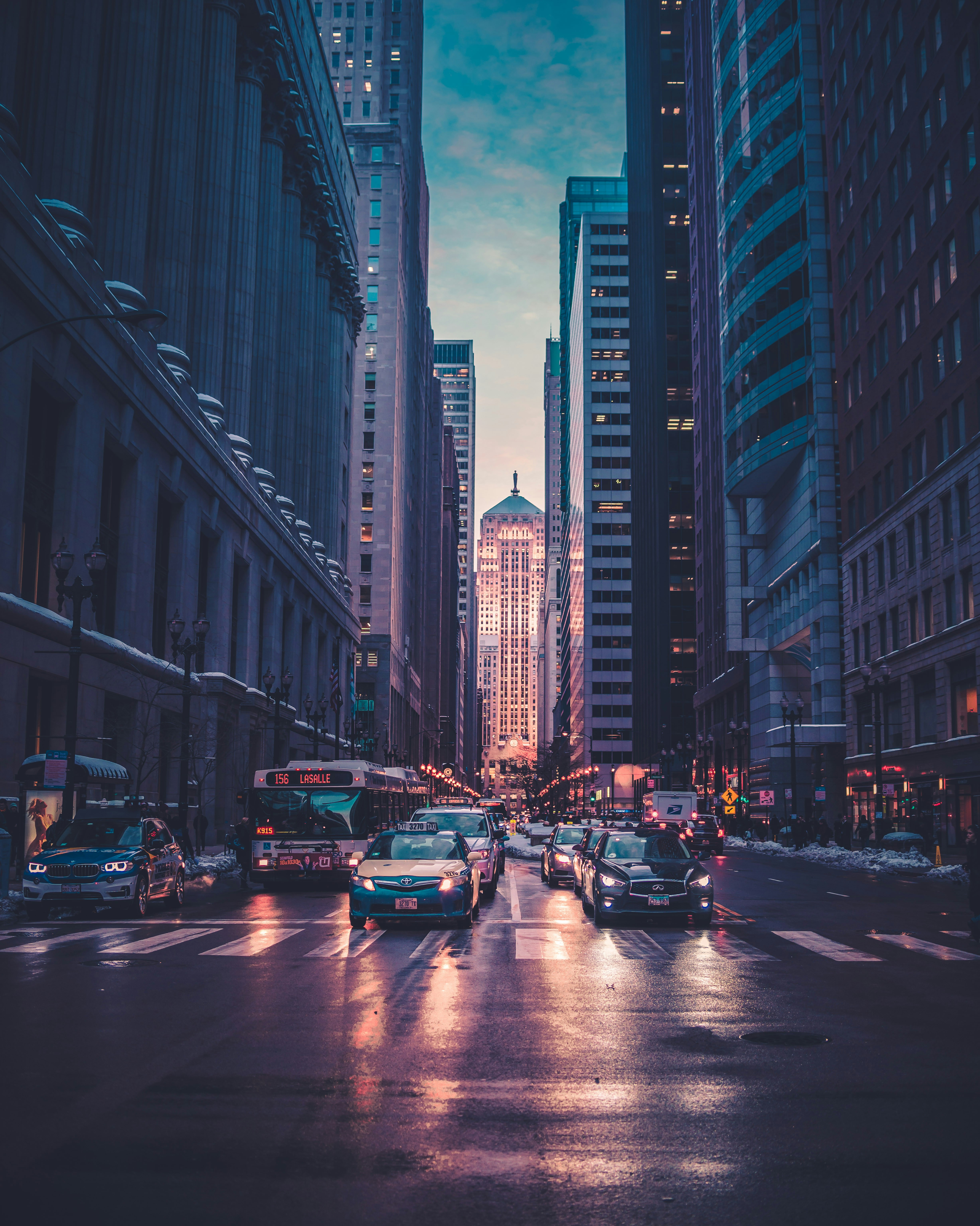 A street shot of cars stopped at a crosswalk.